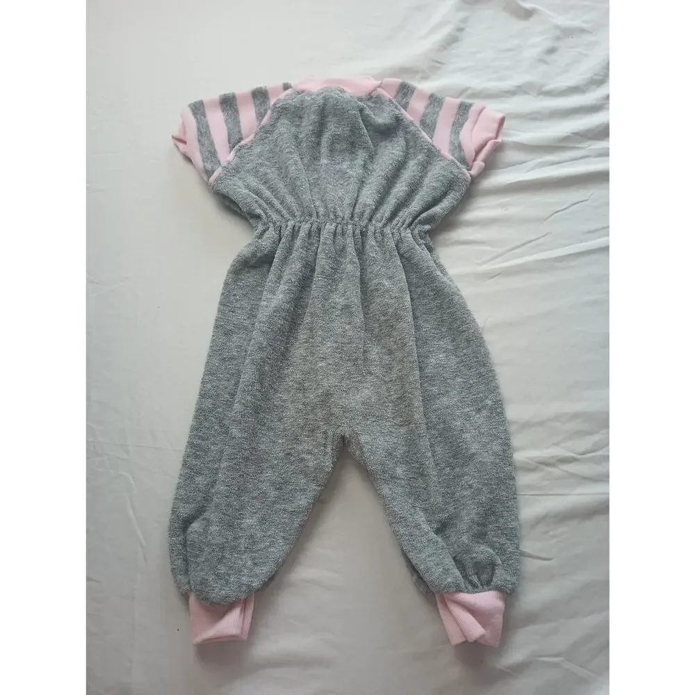 Vintage Playskool Terry Cloth Jump Suit Infant 12 Months‎ (Large) Gray Pink